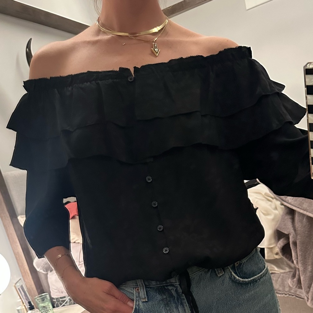 Zadig & Voltaire Black Ruffle Silk Blouse